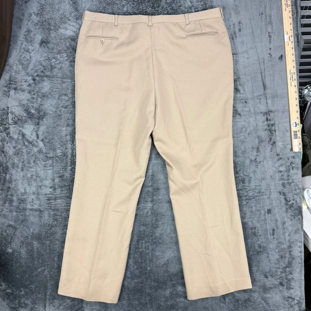 Perma-Prest Flexslax Trousers Men 44x30‎ Tan Full Fit Vintage Slacks